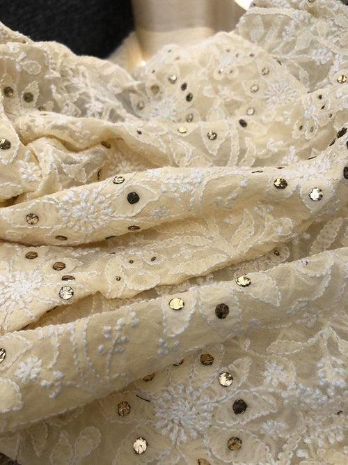 Beige All Over Jaal Chikankari Mukaish Saree