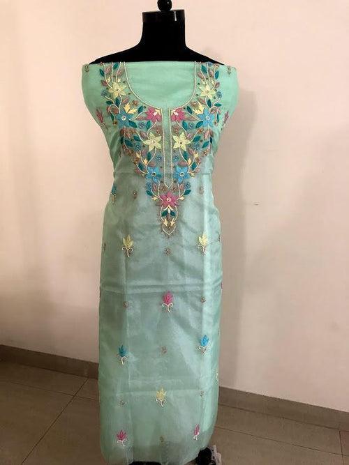 Chikankari and Beads Organza Kurti Fabric