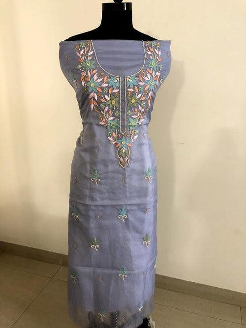 Chikankari and Beads Organza Kurti Fabric