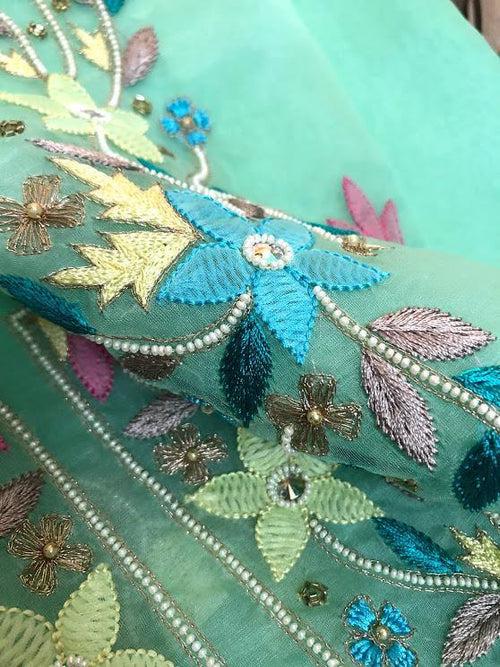 Chikankari and Beads Organza Kurti Fabric