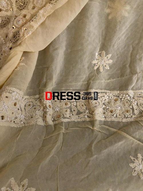 Beige Lucknow Chikankari Mukaish Suit