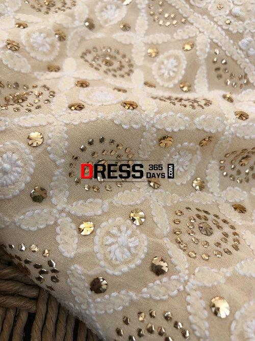 Beige Lucknow Chikankari Mukaish Suit