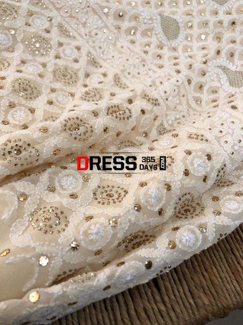 Beige Lucknow Chikankari Mukaish Suit