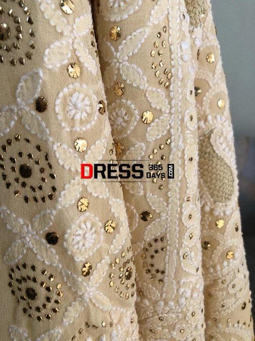 Beige Lucknow Chikankari Mukaish Suit