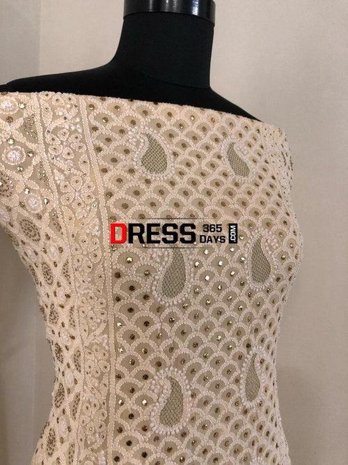 Beige Lucknow Chikankari Mukaish Suit