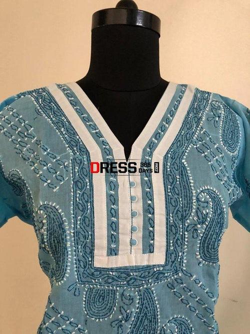 Blue Cotton Chikankari Kurti