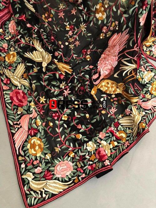 Pre Order Heirloom Hand Embroidered Multicolour Parsi Gara Dupatta