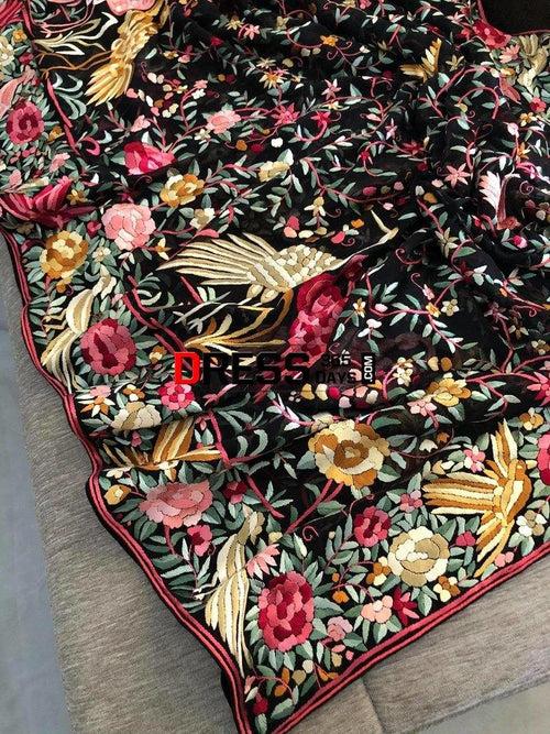 Pre Order Heirloom Hand Embroidered Multicolour Parsi Gara Dupatta