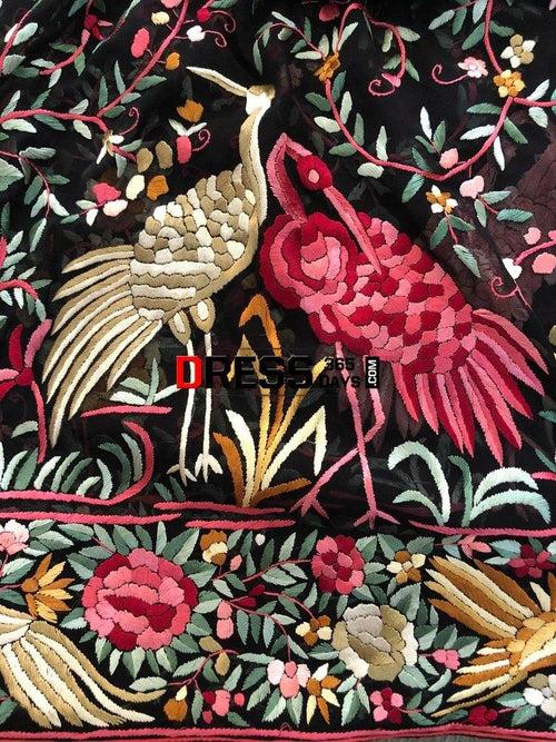 Pre Order Heirloom Hand Embroidered Multicolour Parsi Gara Dupatta