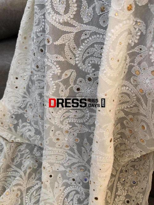 Ivory Hand Embroidered Kamdani Chikankari Dupatta