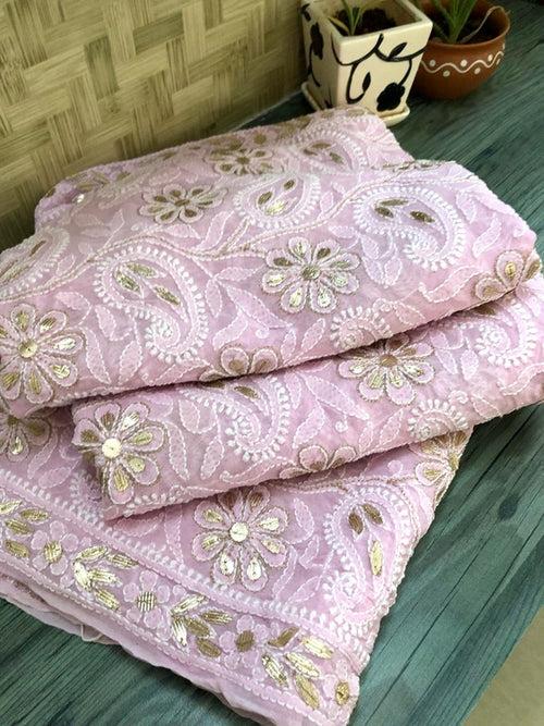 Light Pink Lucknow Chikankari Gota Patti Dupatta