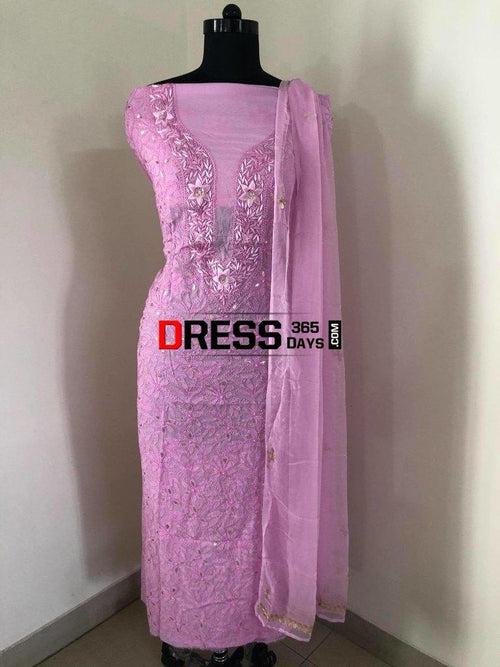 Pinkish Purple Parsi Gara Chikankari Suit