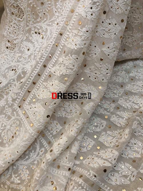 Pure Georgette Mukaish Chikankari Lehenga Set