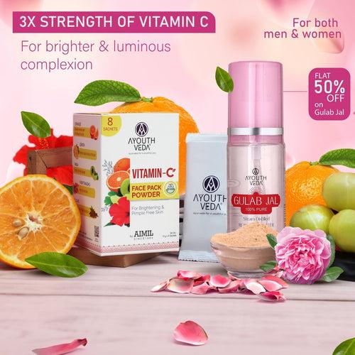 Luminous Skin Combo: Vitamin-C Face Pack Powder (10g × 8), Gulab Jal (100 ml)