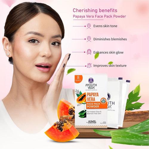 Flawless Skin Combo: Papaya Vera Face Pack Powder (10g × 8), Gulab Jal (100 ml)