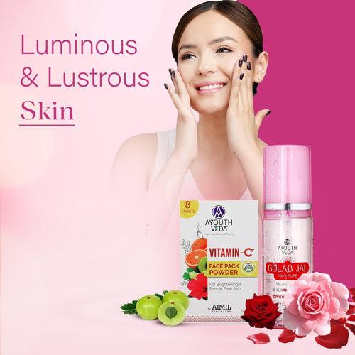 Luminous Skin Combo: Vitamin-C Face Pack Powder (10g × 8), Gulab Jal (100 ml)