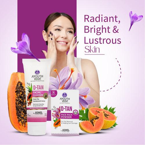 Radiant Skin Combo: D-Tan Facial Cleanser (100 g) D-Tan Face Pack Powder (10g×8)