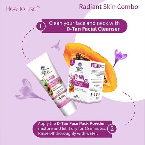 Radiant Skin Combo: D-Tan Facial Cleanser (100 g) D-Tan Face Pack Powder (10g×8)
