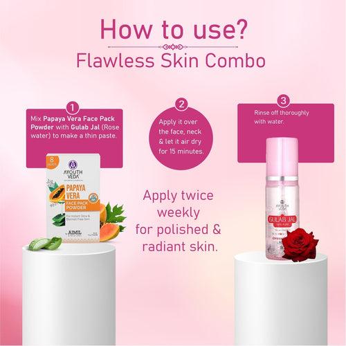 Flawless Skin Combo: Papaya Vera Face Pack Powder (10g × 8), Gulab Jal (100 ml)