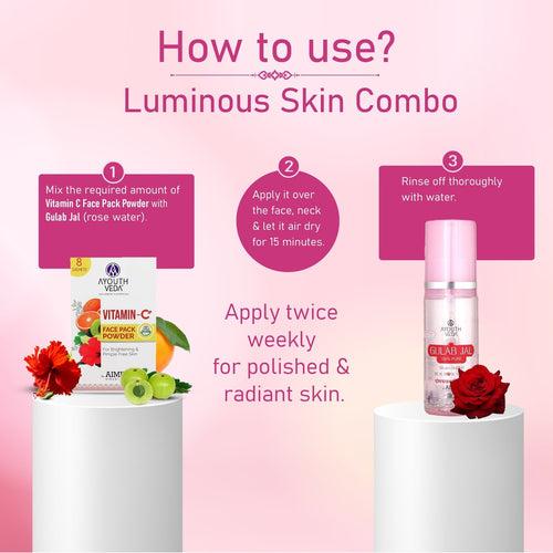 Luminous Skin Combo: Vitamin-C Face Pack Powder (10g × 8), Gulab Jal (100 ml)