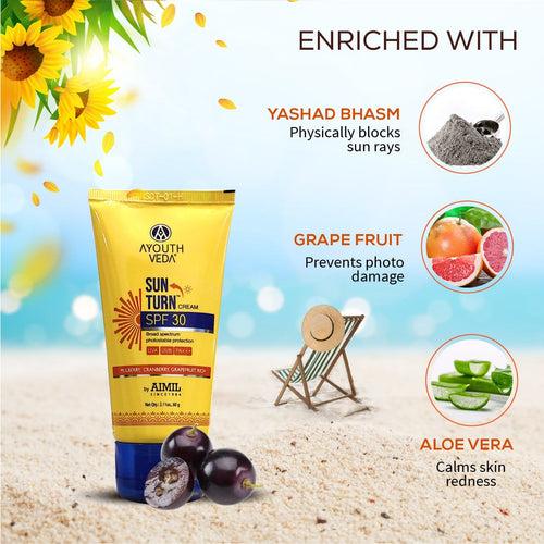 Ayouthveda Sun Turn Cream SPF 30 With UVA , UVB & PA+ Protection ( Net Qty-60g)