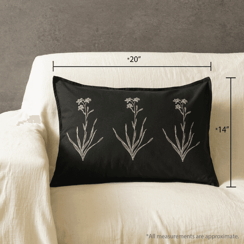 Bouquet Lumbar Cushion Cover, Black (14” X 20”)