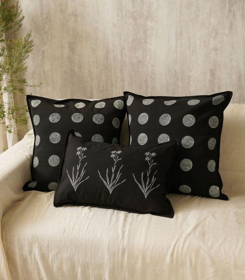 Bouquet Lumbar Cushion Cover, Black (14” X 20”)