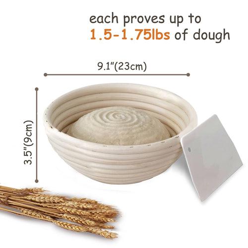 9-Inch Round Banneton Bread Proofing Baskets | With Scraper & Liner