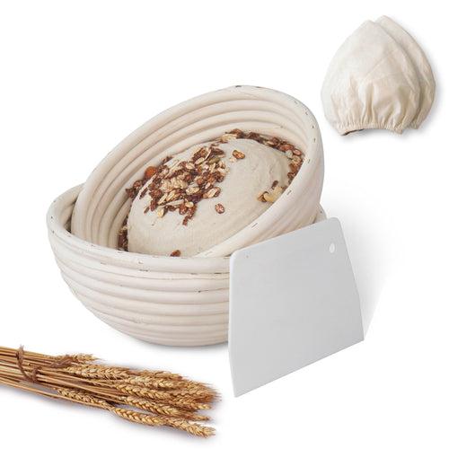 9-Inch Round Banneton Bread Proofing Baskets | With Scraper & Liner