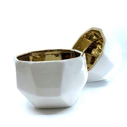 Handmade Elegant White & Gold Ceramic Planter/Pot