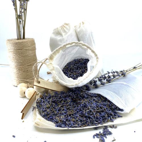 100% Naturally Dried Lavender Flowers, Jute & Wooden Beaded Drawstring Sack, 1/2 oz