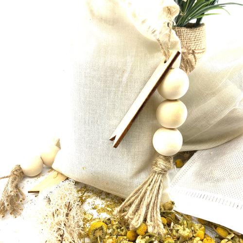 100% Naturally Dried Chamomile Flowers, Jute & Wooden Beaded Drawstring Sack, 1/2 oz