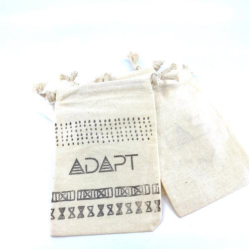 Hand Stamped, Adapt, Cotton Drawstring Pouches 4" x 6"