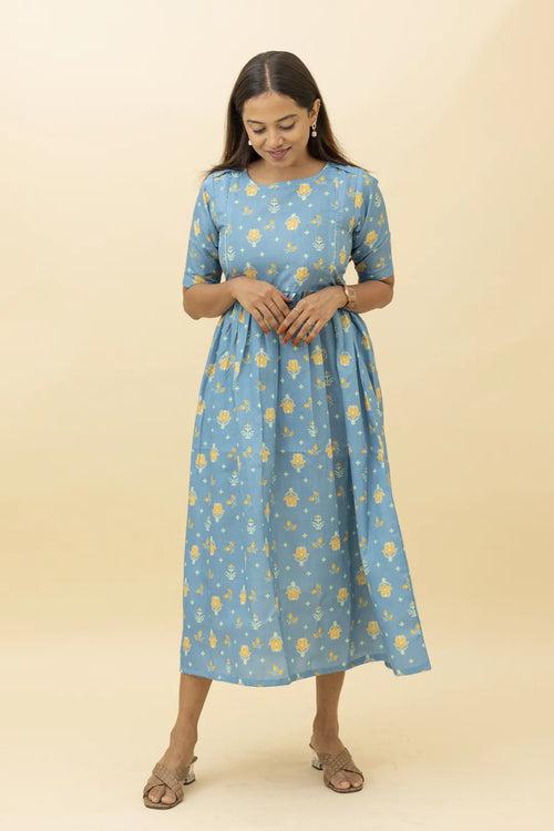 Blue Jamdani Floral Nursing Dress