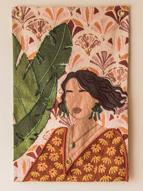 Girl In The Green Earrings Tapestry