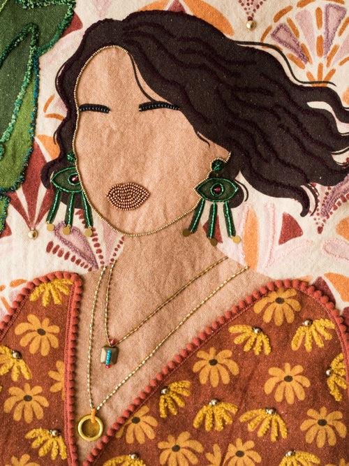 Girl In The Green Earrings Tapestry