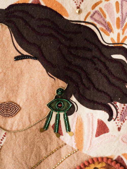 Girl In The Green Earrings Tapestry