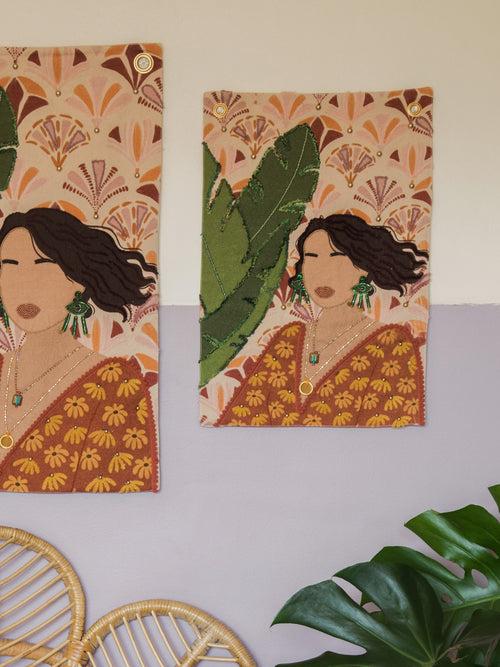 Girl In The Green Earrings Tapestry