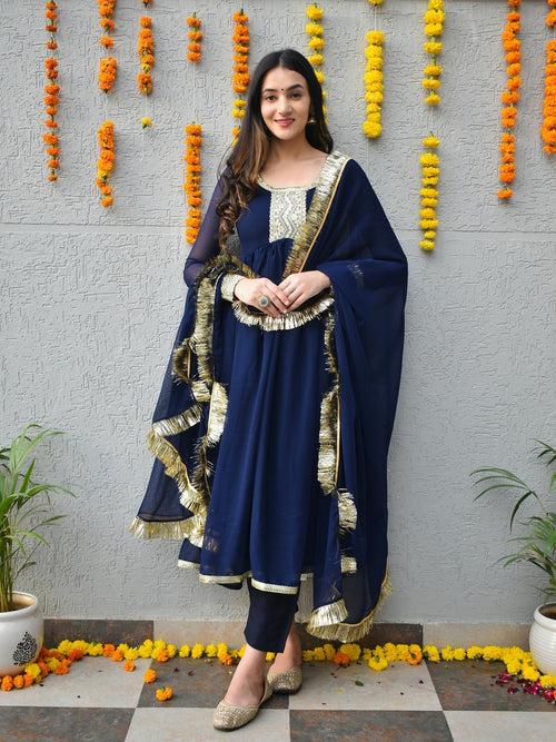 Royal Blue Georgette Suit Set