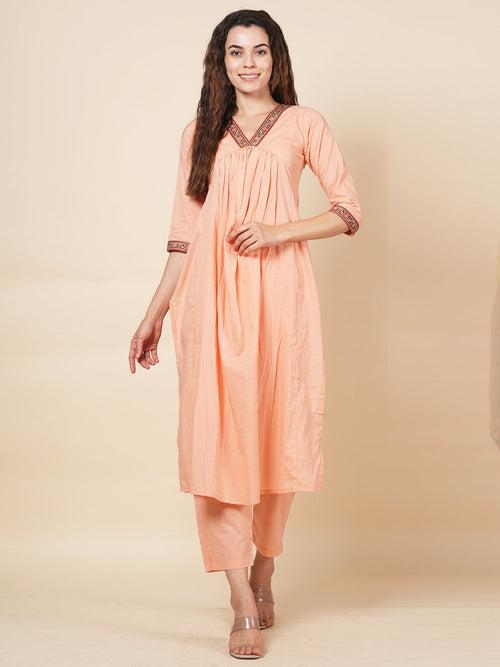 Peach Solid Kurta Set