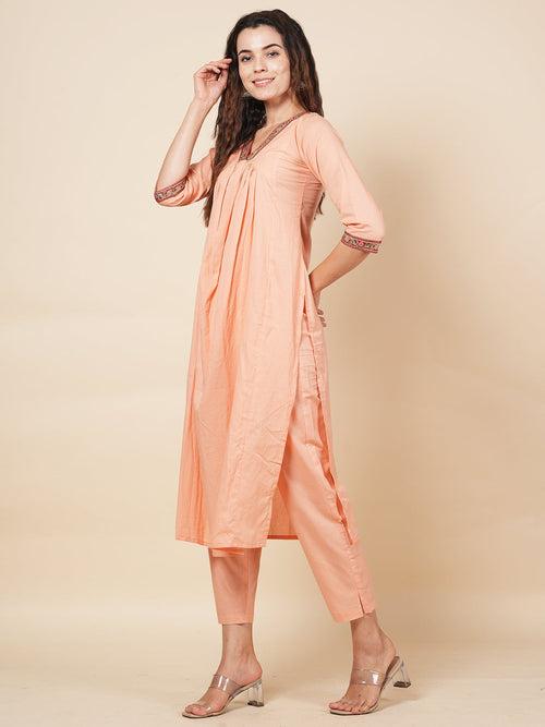 Peach Solid Kurta Set