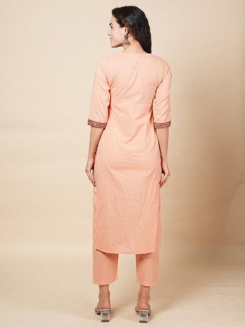 Peach Solid Kurta Set