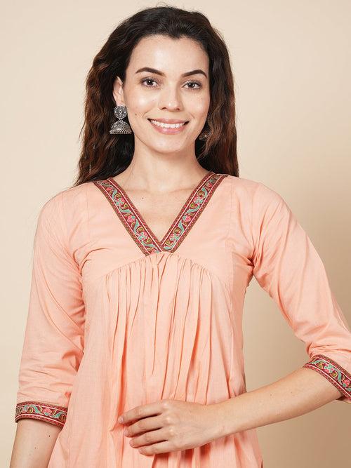 Peach Solid Kurta Set