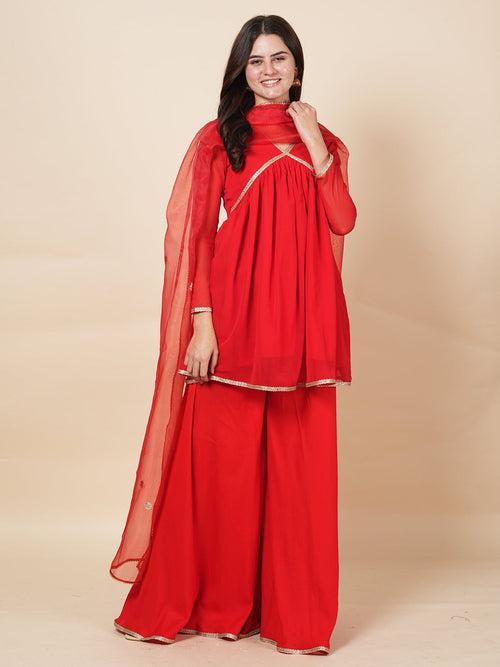 Red Sharara Suit Set