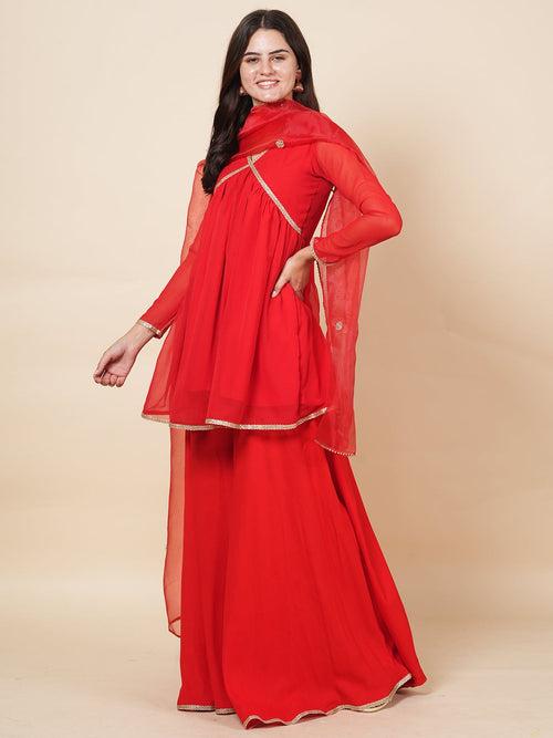 Red Sharara Suit Set