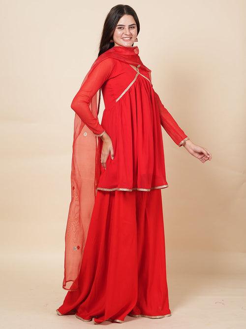 Red Sharara Suit Set