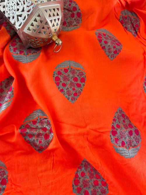 Kolkata Orange Foil Printed Fabric