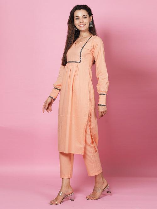 Peach Solid Kurta Set