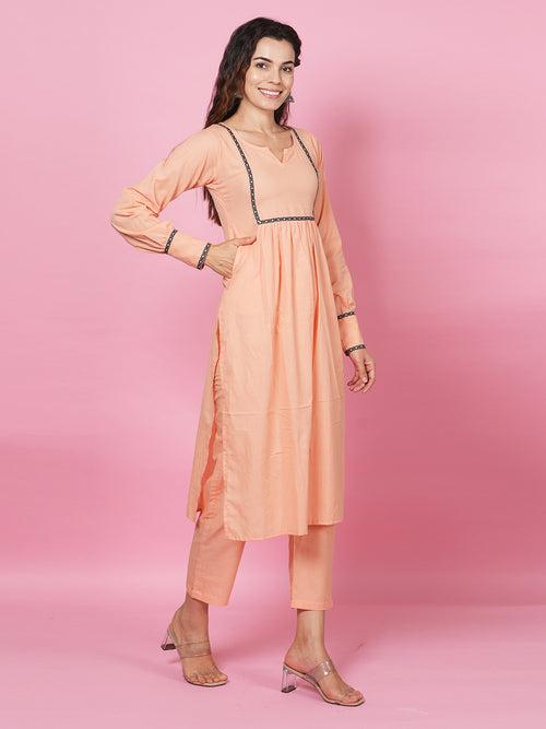 Peach Solid Kurta Set