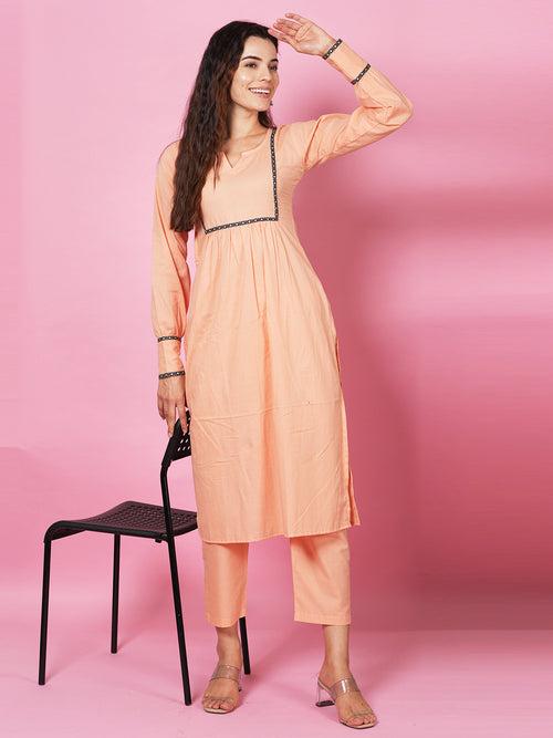 Peach Solid Kurta Set